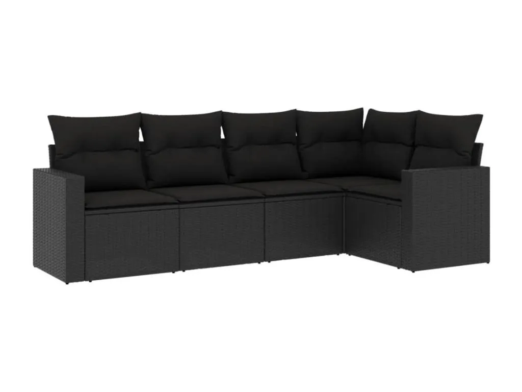 Set de sofás de jardín 6 piezas y cojines ratán sintético negro 14382PYHH