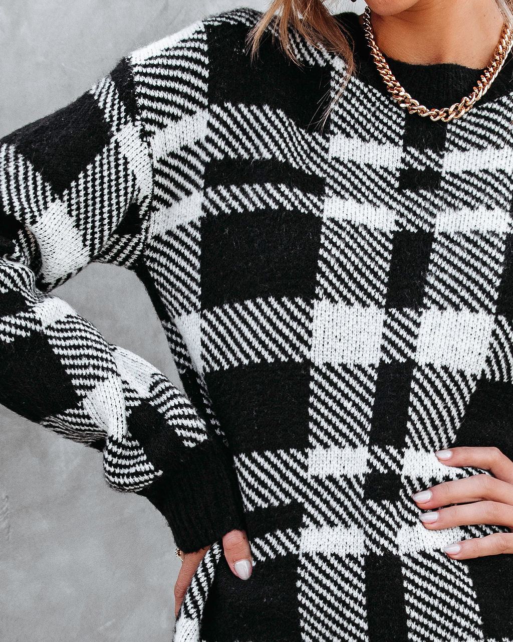 Very Forward Plaid Knit Sweater Dress - Se7enfashion