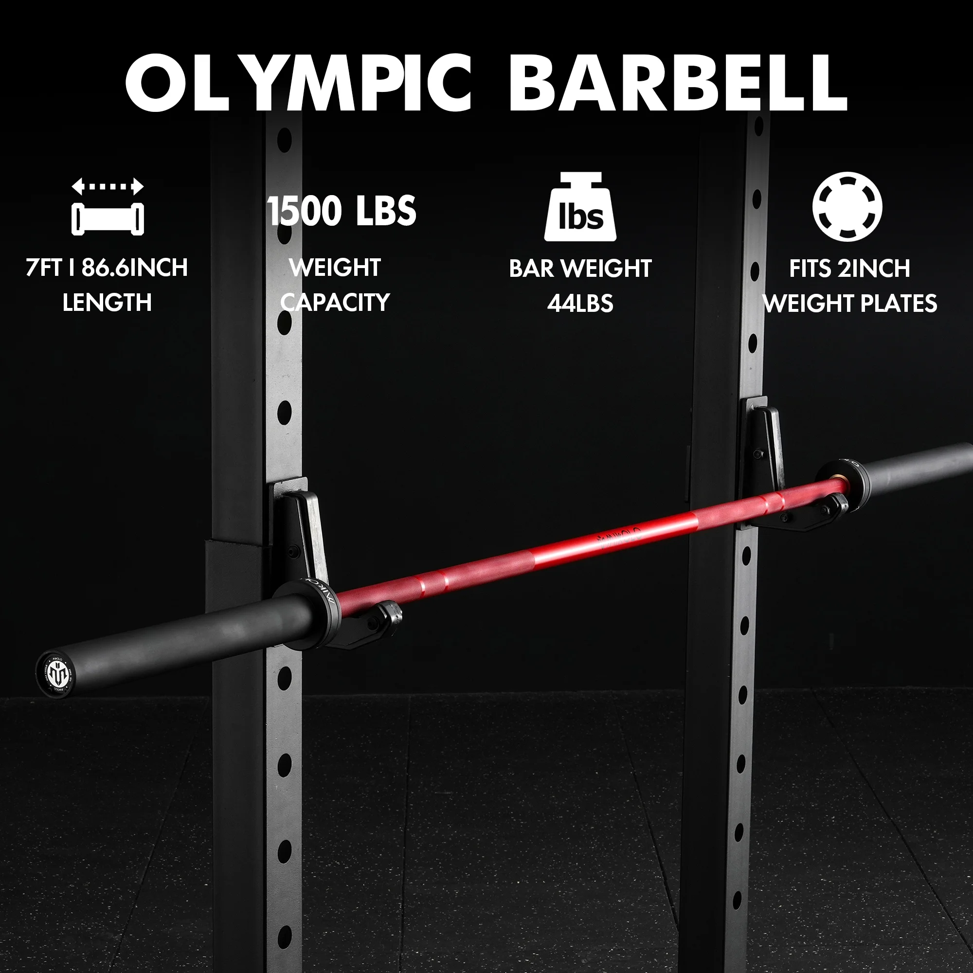 Mikolo 7ft Olympic Barbell, Barbell for Weightlifting and Powerlifting 45lb, Olympic Bar for 1500lbs Capacity, Weight Bar Fit 2-?Standard Weights - Image 4