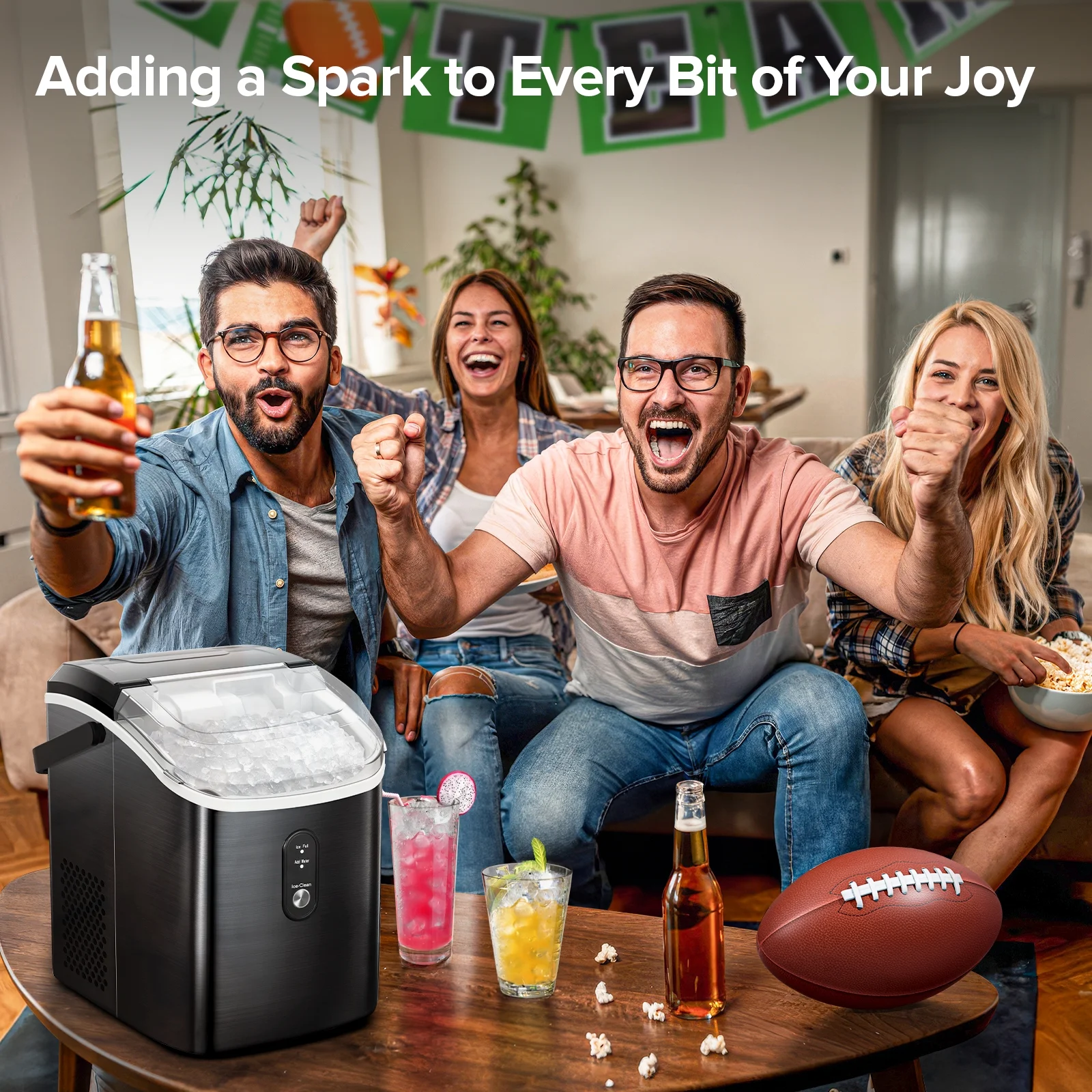 Auseo Nugget Ice Maker Countertop, Ready in 6 Mins ,35Lbs Each day with Self-Cleaning,Portable Sonic Ice Machine for Home/Office/Bar, Black - Image 4