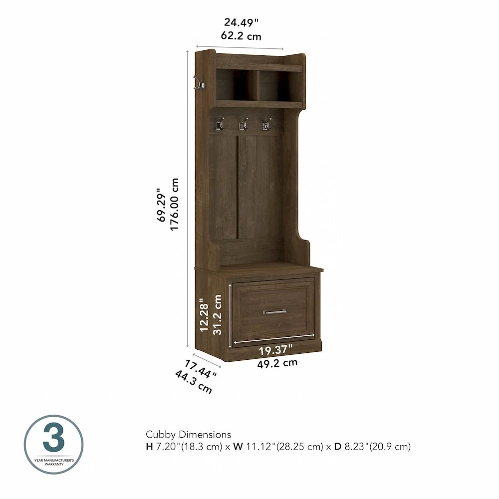 Woodland 24W Hall Tree & Shoe Bench w/ Drawer in White Ash - Engineered Wood - Image 13