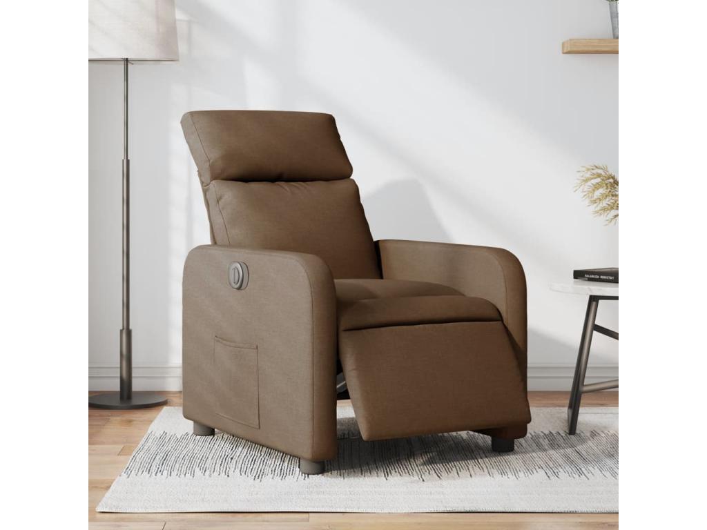 Sillón reclinable eléctrico de tela marrón
