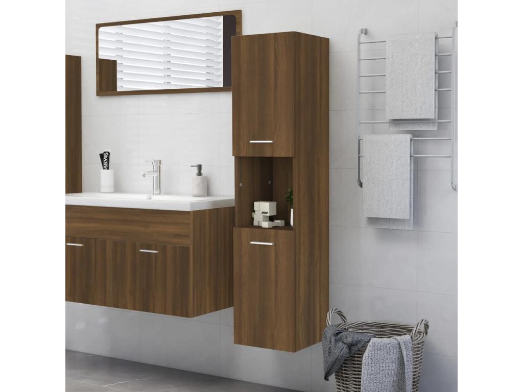 Armario de baño madera de ingeniería marrón roble 30x30x130 cm