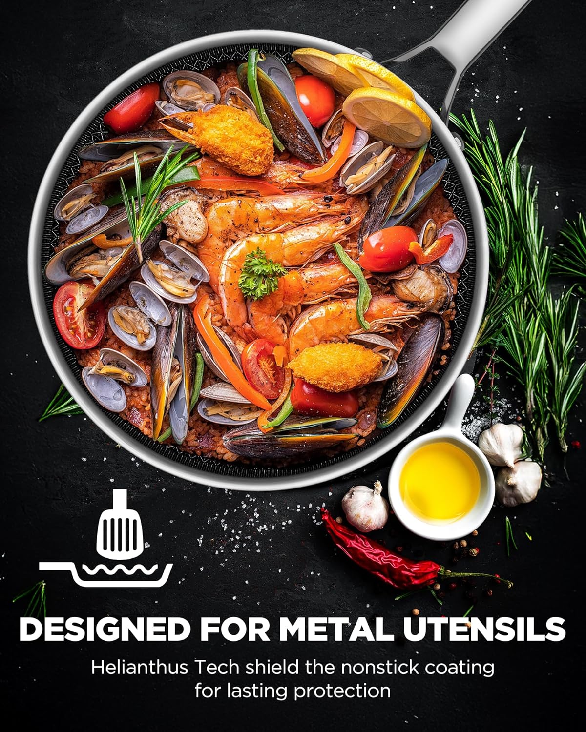 Wok pan with Lid, Hybrid Ceramic 13 Inch Tri-Ply Stainless Steel Woks & Stir-fry Pans Nonstick, Non-Toxic, PFAS/PFOA/PTFE Free, Metal Utensil Safe, Dishwasher & Oven Safe, Induction Compatible