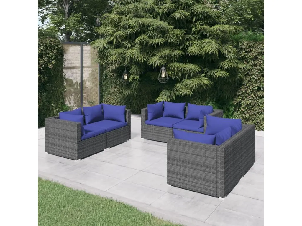 Set de sofás de jardín 6 piezas y cojines ratán sintético gris 28234ondq