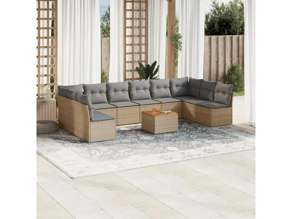 Juego de sofás jardín con cojines beige mezcla 11 pzas ratán PE 57688BZYU