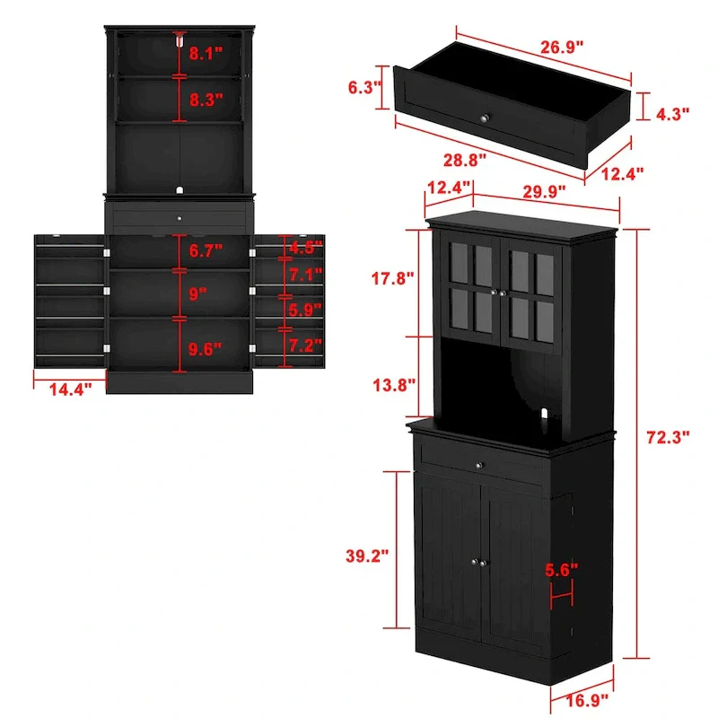Spacious Kitchen Cabinet with Microwave Space - 30W x 69.3H