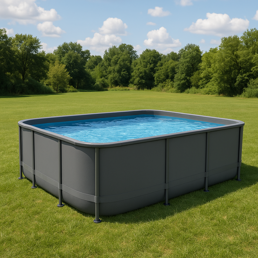 Piscina tubular rectangular Rectangular Sí Piscina Tubular PVC y acero Jardín Gris oscuro 732x366x132 cm