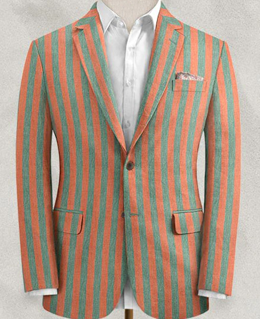 Retro Color Block Vertical Stripe Notch Lapel Slim Fit Blazer