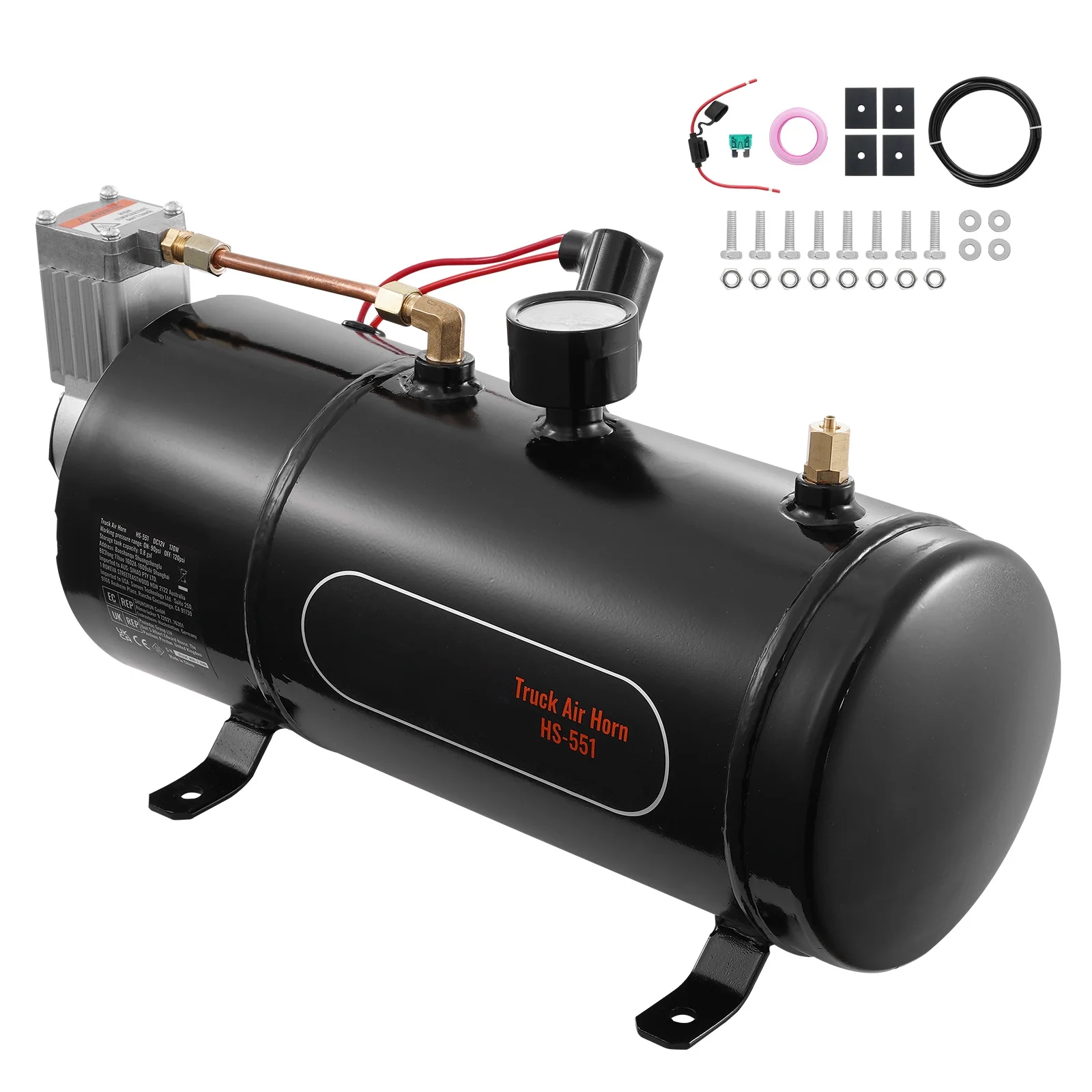 KFFKFF 12V Air Compressor System, 0.8 Gal/3L Tank, 120 psi, Ideal for Train Horns, Tire Inflation, and Air Mattresses, Onboard Compressor with Tank - Image 2