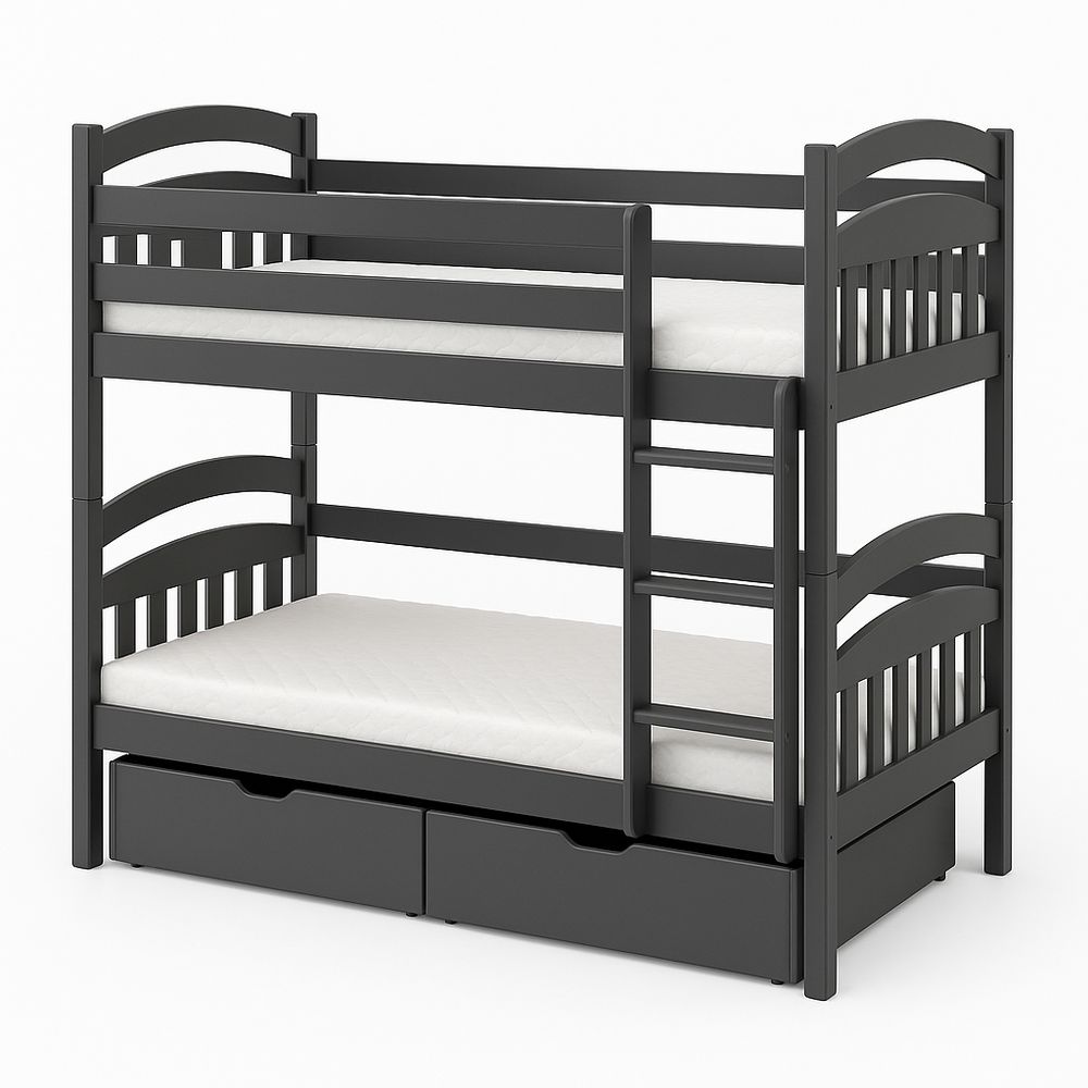 Cama litera de madera para niños,estilo moderno,color gris,con cajones de almacenamiento,estructura resistente y escalera