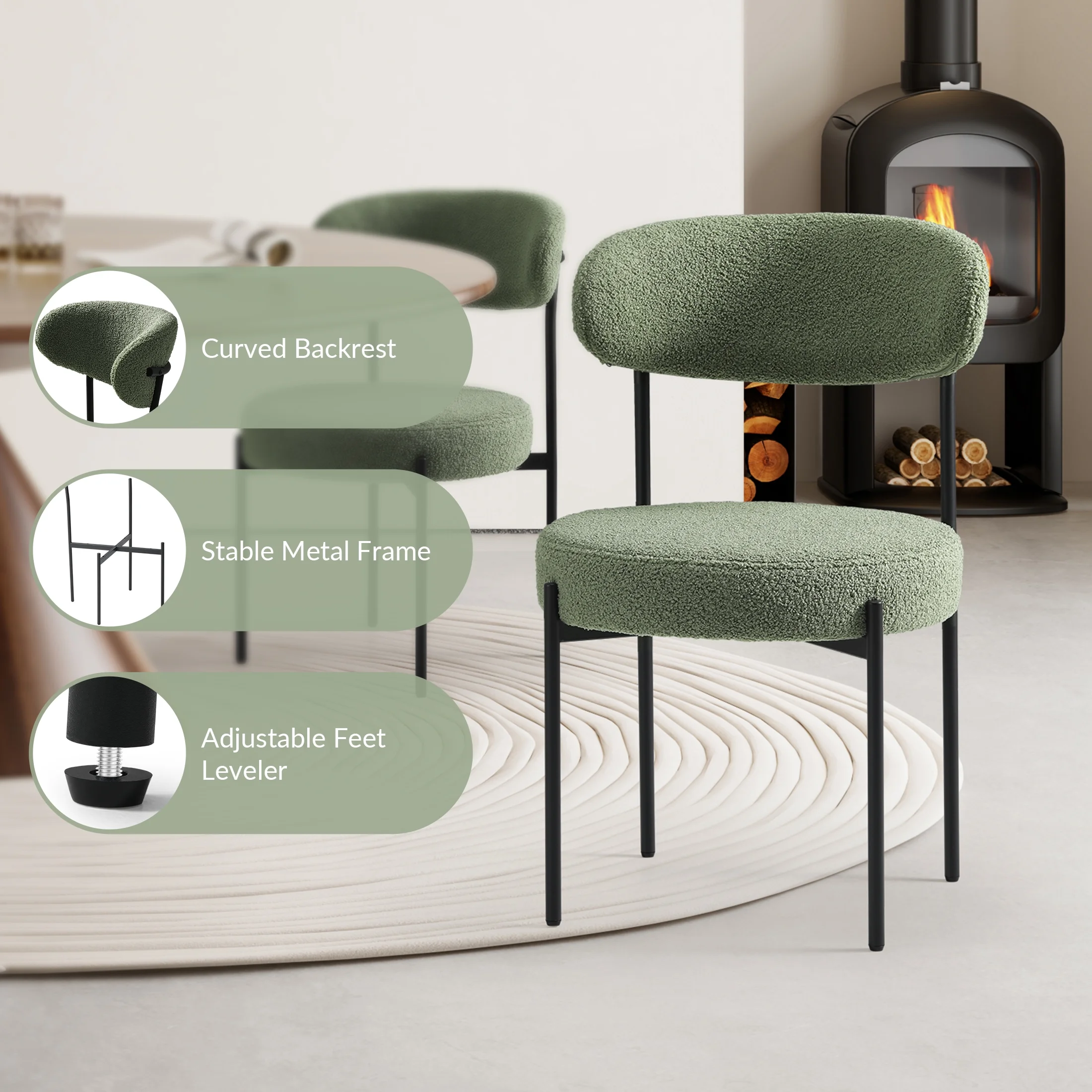 WestinTrends Alexandria Mid-Century Modern Upholstered Sherpa Round Dining Chairs (Set of 4), Sunset Gold - Image 42