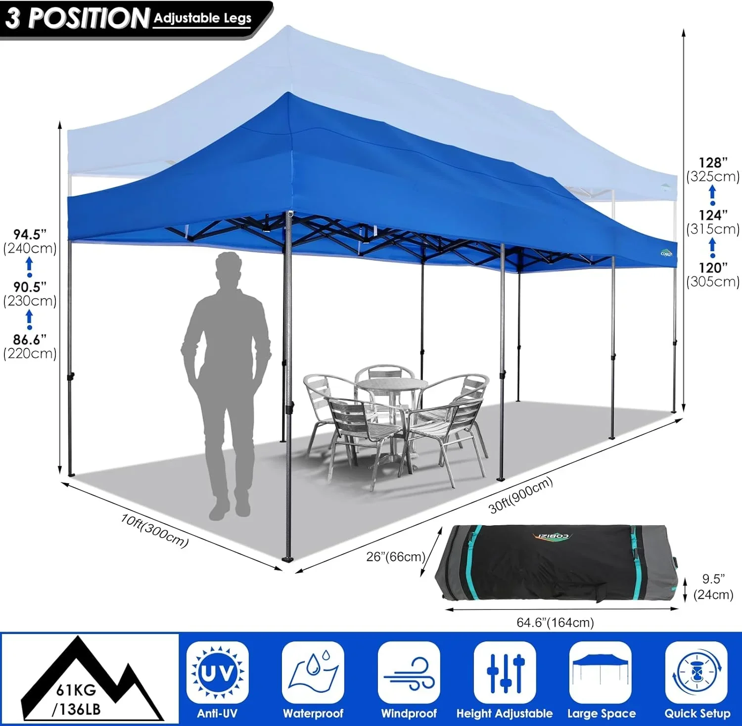 COBIZI 10x20 Heavy Duty Pop up Canopy Tent 6 sidewalls Commercial Canopy Wedding Party Tents