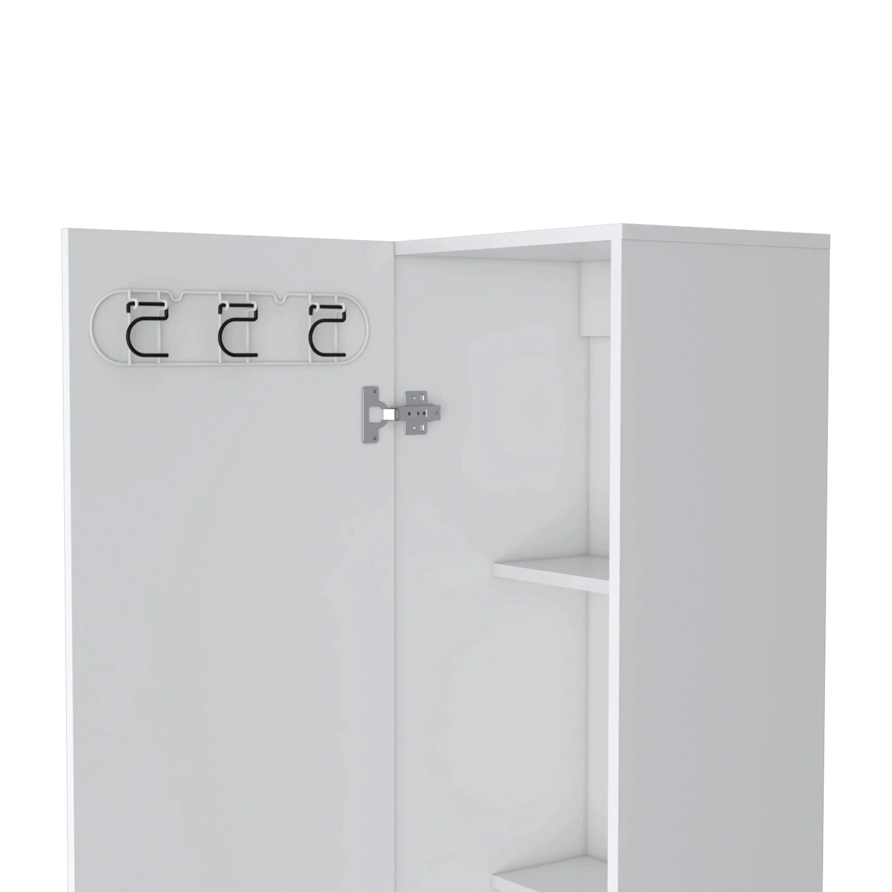 FM FURNITURE Clarno Tall Storage Cabinet, Single Door with Broom Hangers ,White - Image 2