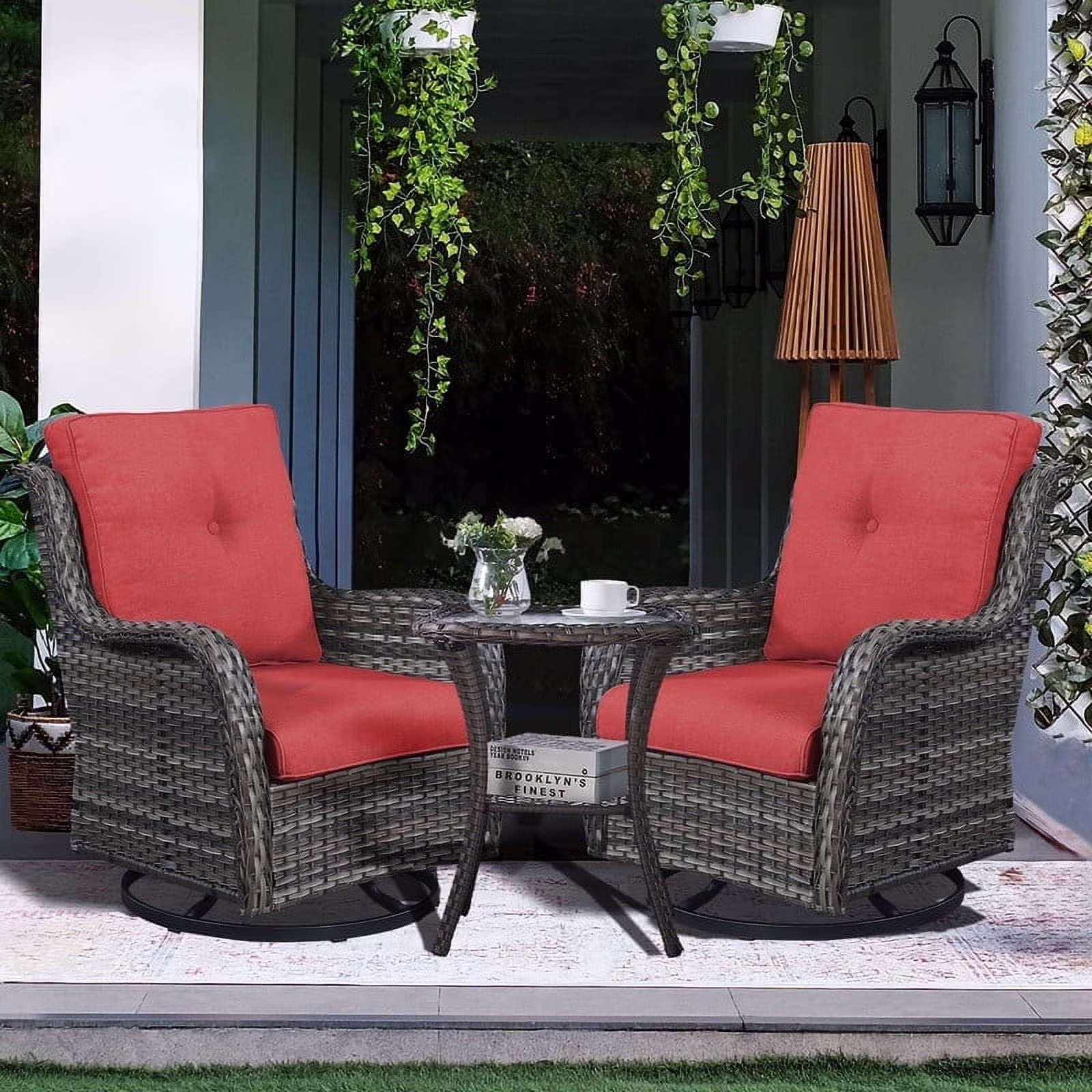 POCASSY 3 Piece Patio Set Outdoor Wicker Glider Rocking and Swivel Chairs with Cushions - Image 7