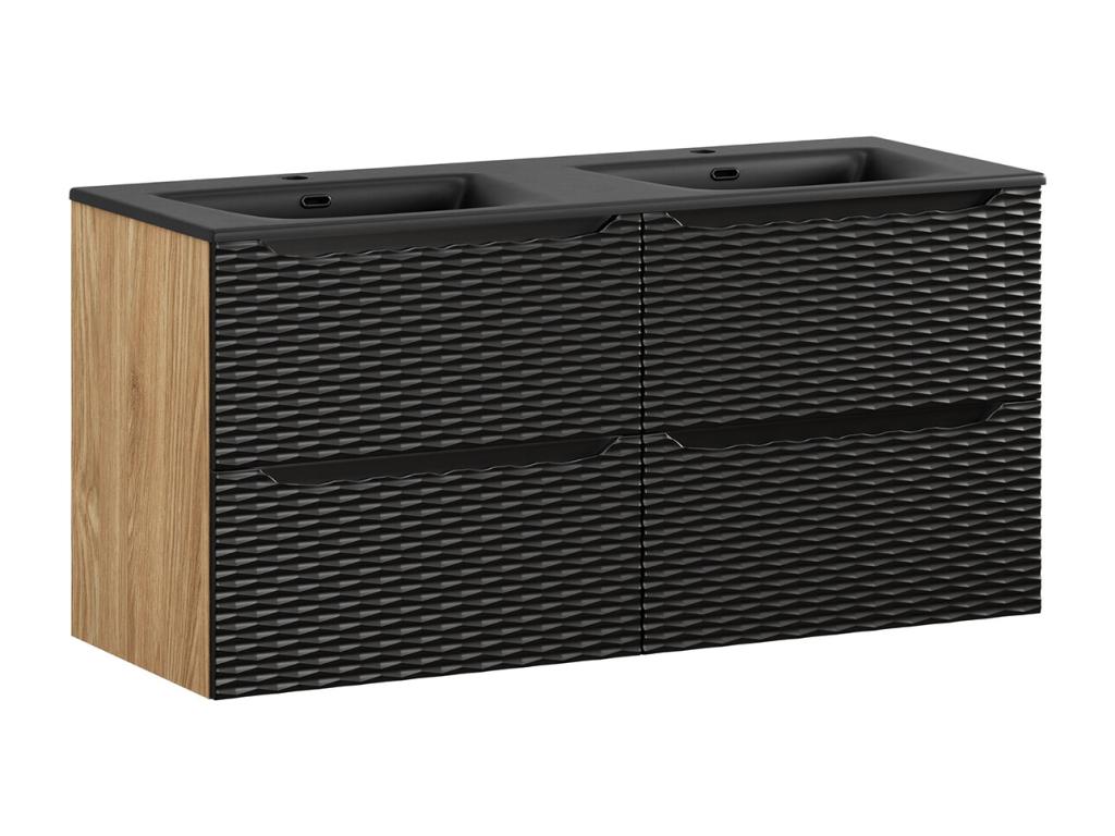 Mueble doble lavabo encastrado 120cm 4 cajones Elora Negro y madera