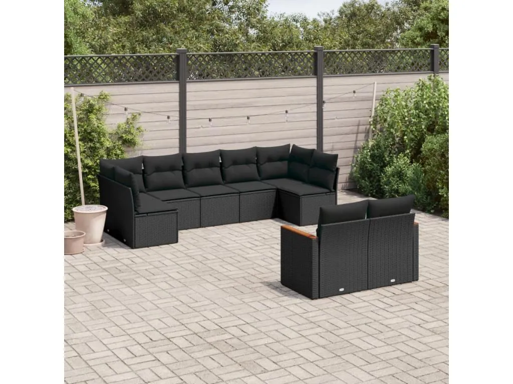 Set de sofás de jardín 8 piezas y cojines ratán sintético negro 84228nqom