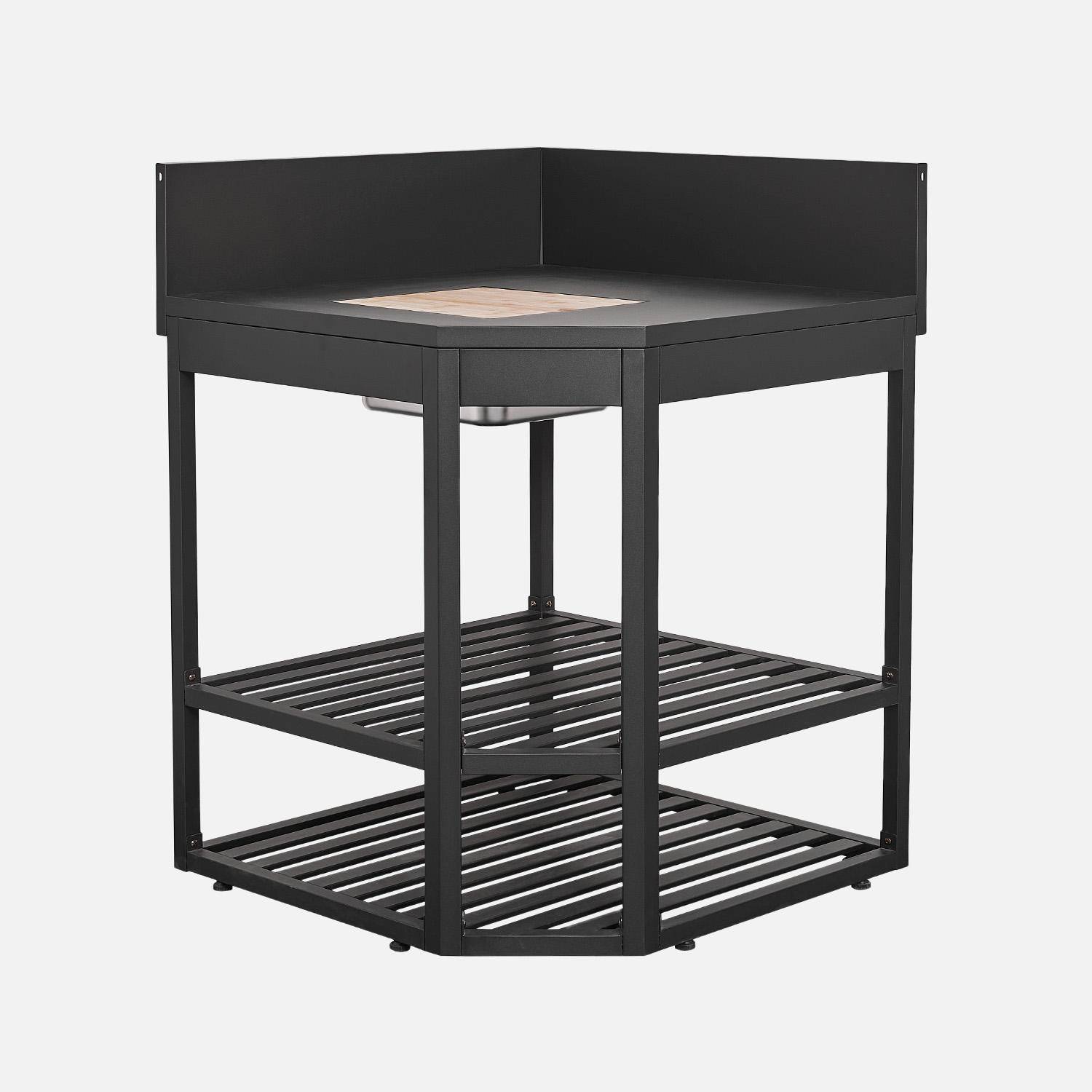 Thira - Cocina exterior de acero con cubitera y tabla de madera, 80cm
