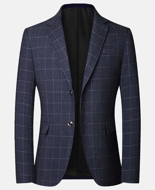Daily Notch Lapel Single Breasted Pockets Plaid Blazer