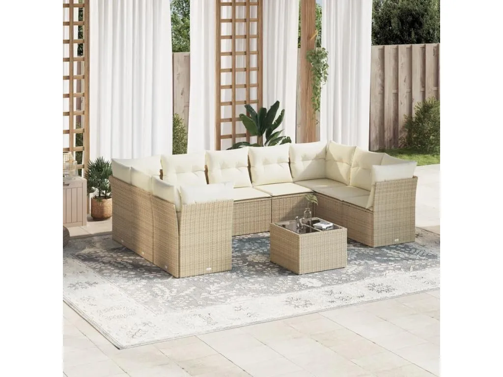 Juego de sofás jardín con cojines beige 10 pzas ratán sintético 10228rqsm