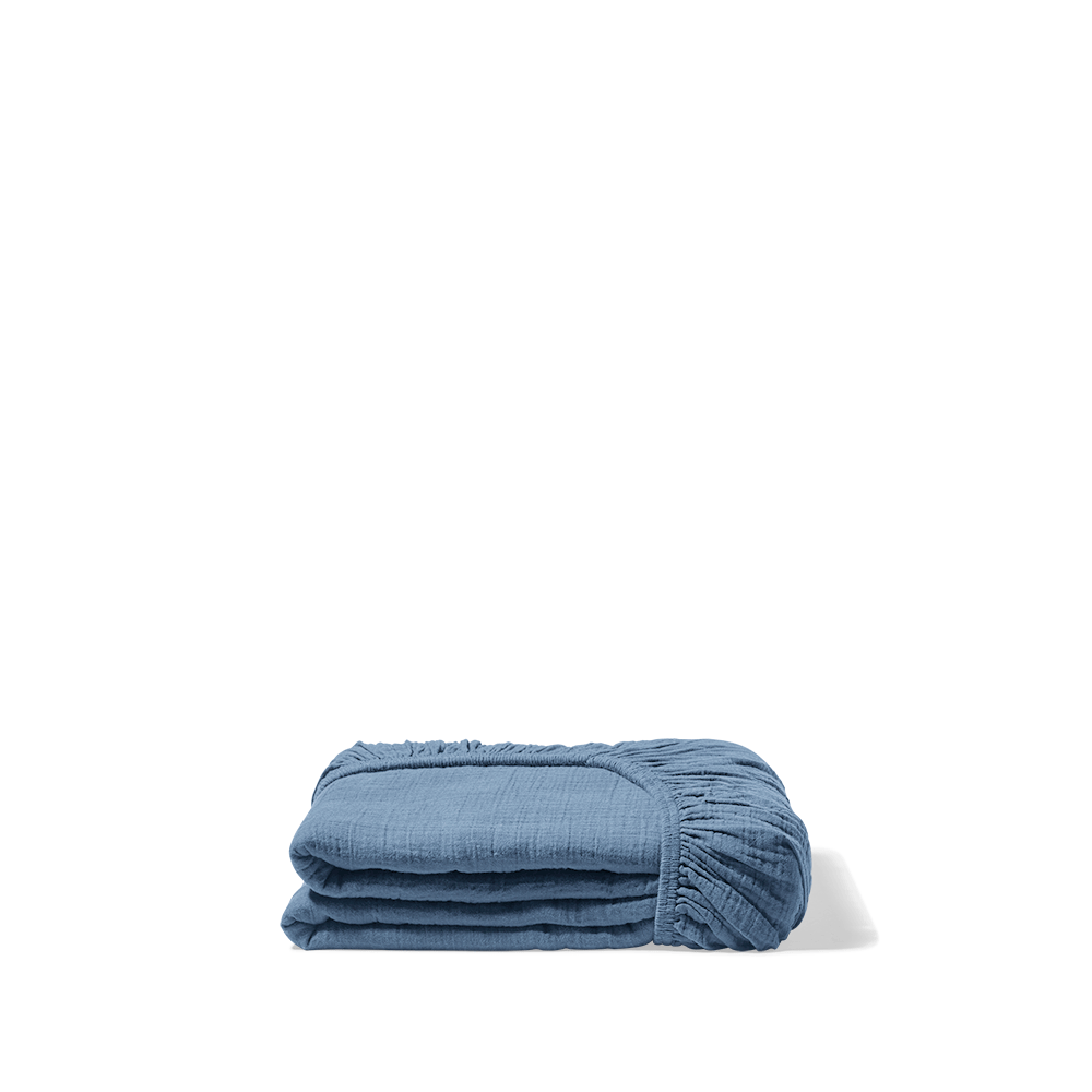 Drap-housse en gaze de coton - Bleu Zinc
