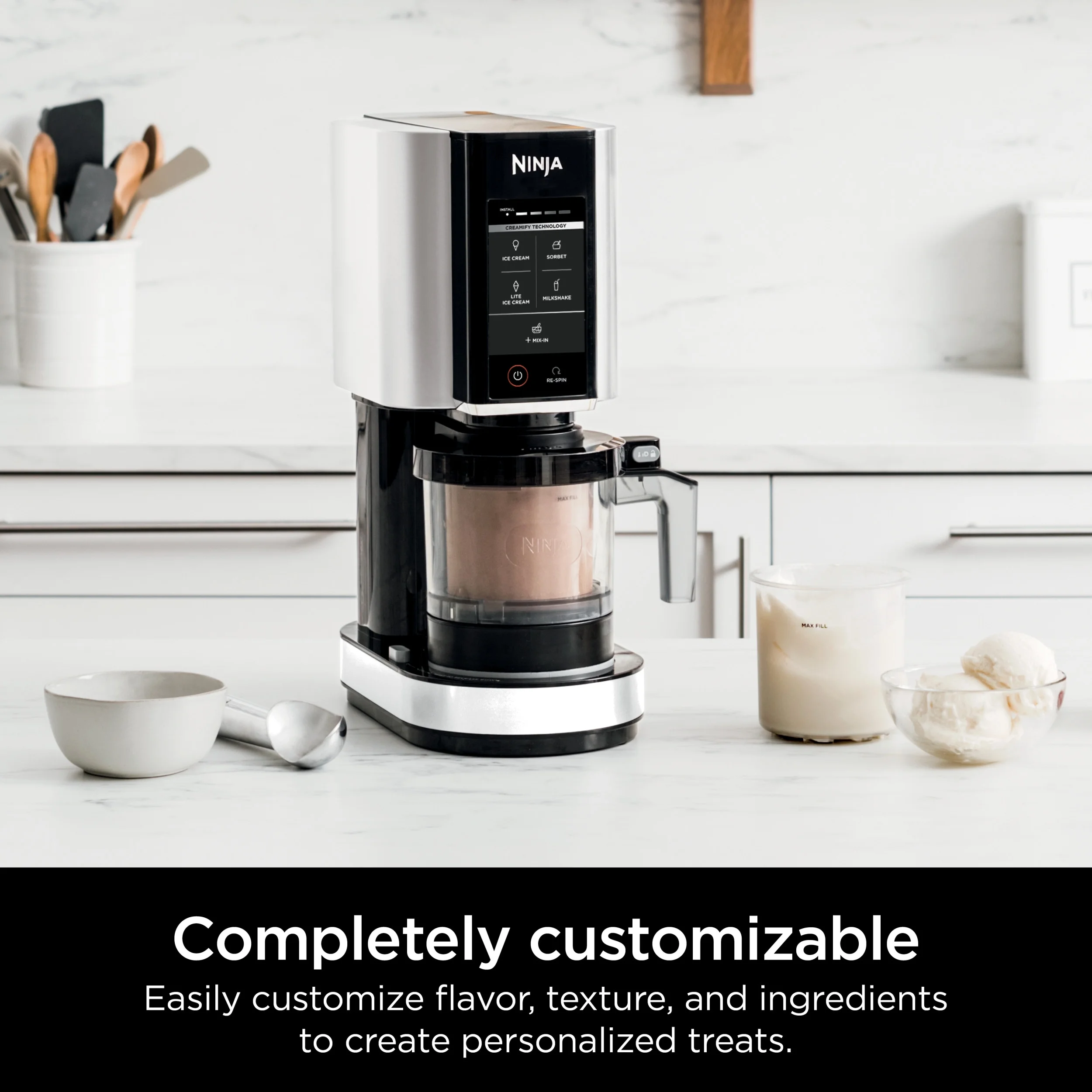 Ninja CREAMi Ice Cream Maker, for Gelato, Mix-ins, Milkshakes, Sorbet, Smoothie Bowls & More, 5 One-Touch Programs, with (2) 16 oz Pint Containers & Lids, Perfect for Kids, White, NC300WH - Image 6