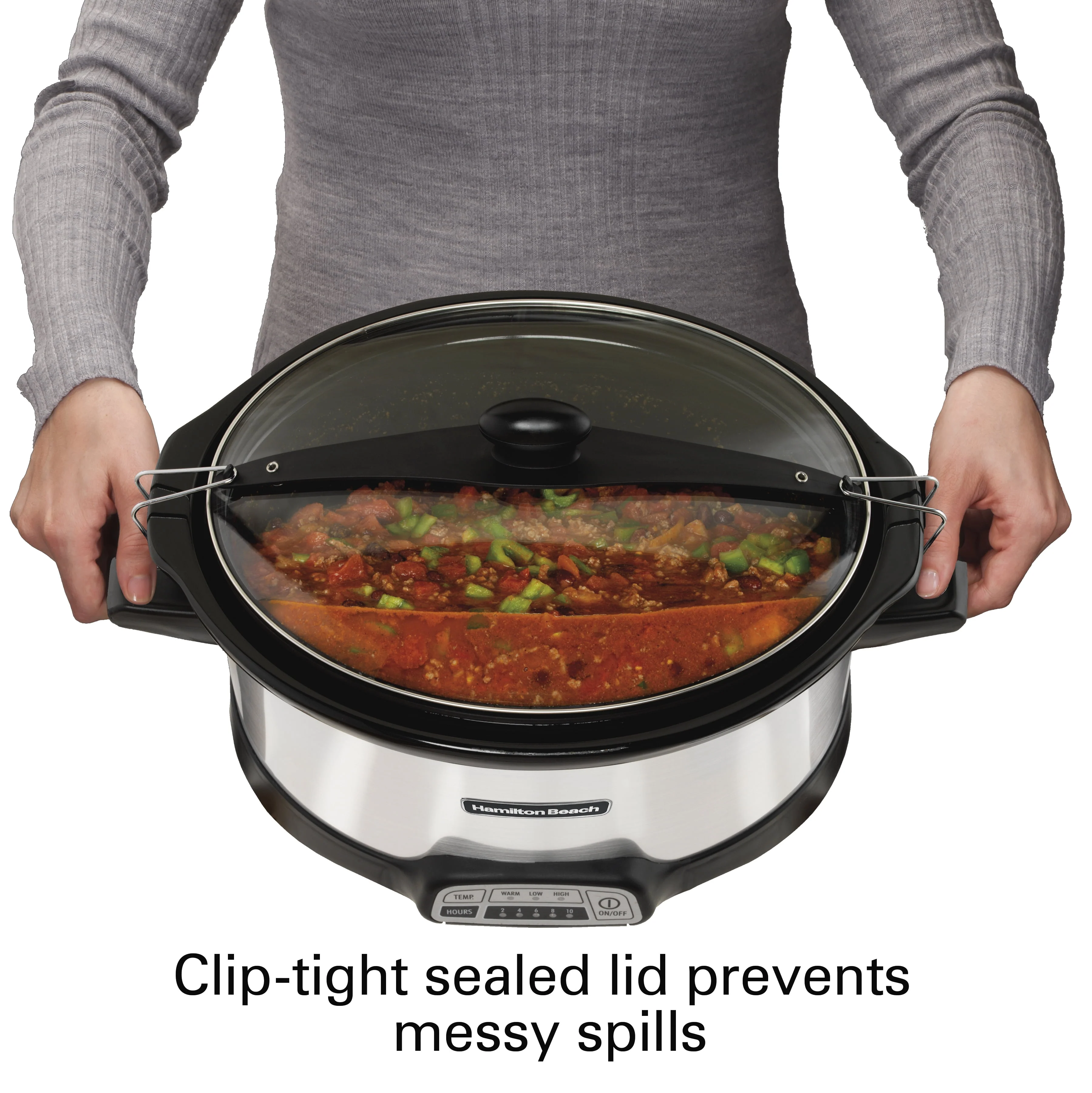Hamilton Beach Stay or Go Programmable Slow Cooker with Party Dipper, 7 Quart Capacity, Removable Crock, Red, 33478