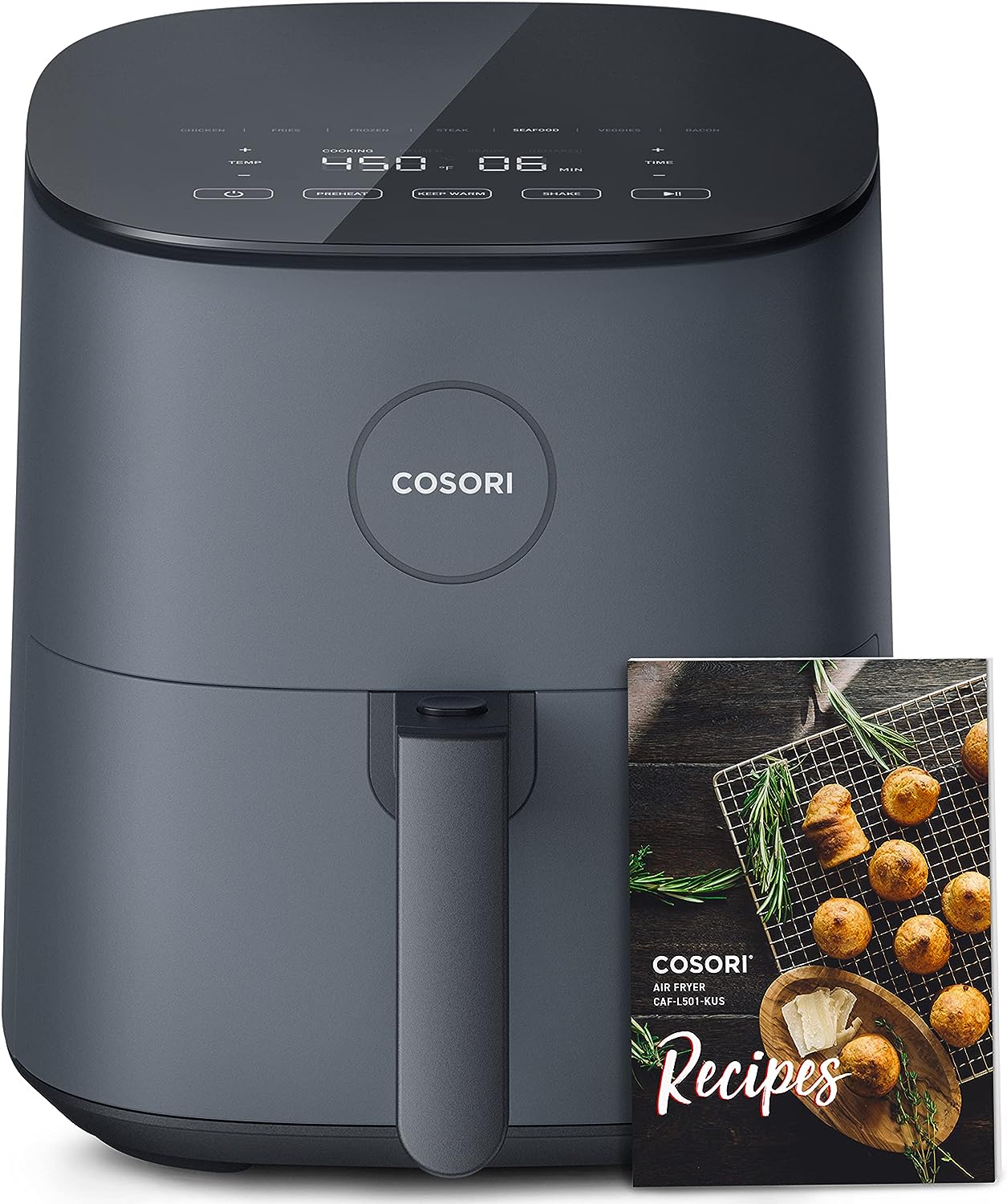 COSORI Air Fryer Pro LE 5-Qt, for Quick and Easy Meals, UP to 450�? Quiet Operation, 85% Oil less, 130+ Exclusive Recipes, 9 Customizable Functions in 1, Compact, Dishwasher Safe, Gray