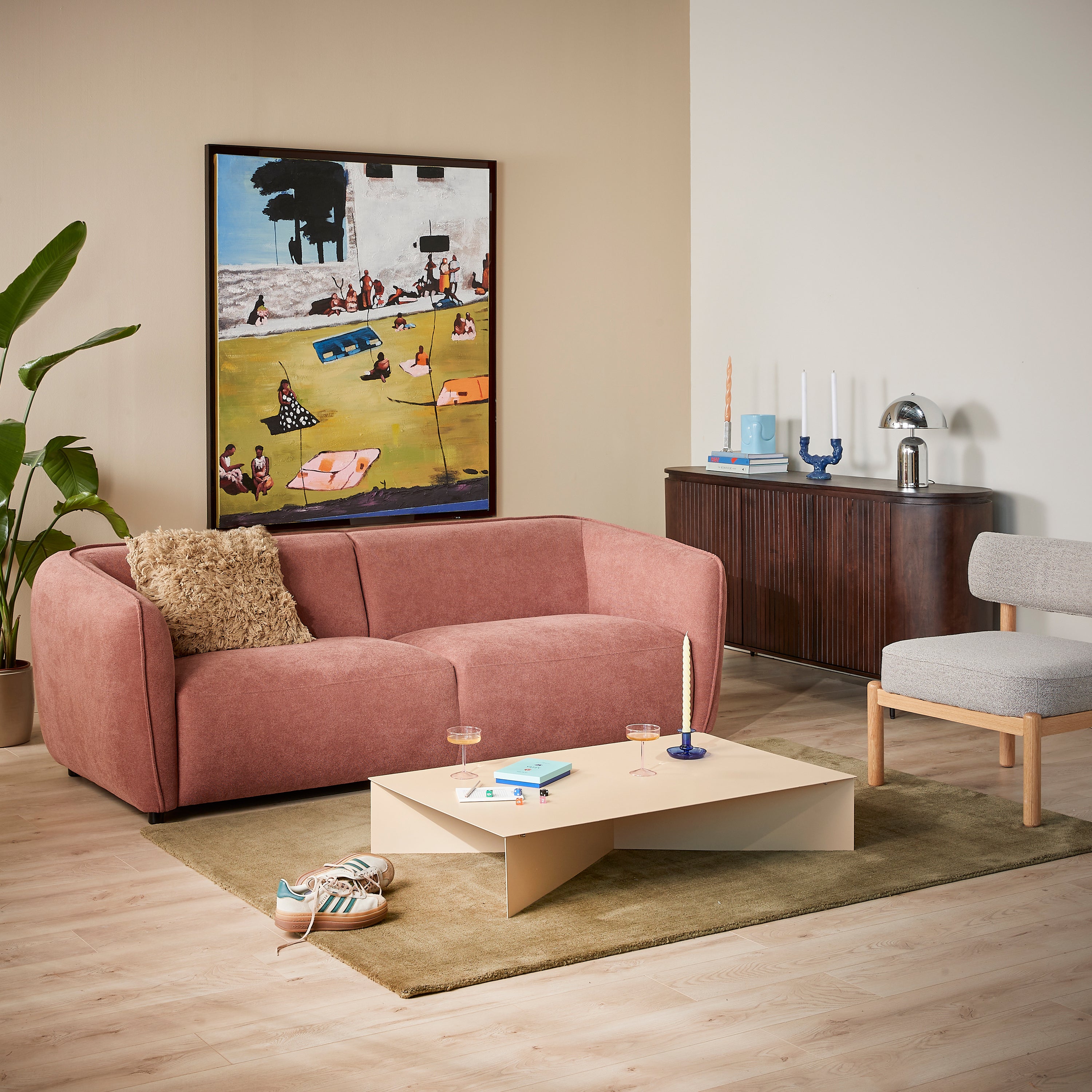 Blokker Soft 3-zitsbank - Micro Chenille - Oud Roze