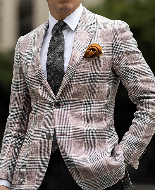 Classic Pocket Notch Lapel Two Button Plaid Blazer