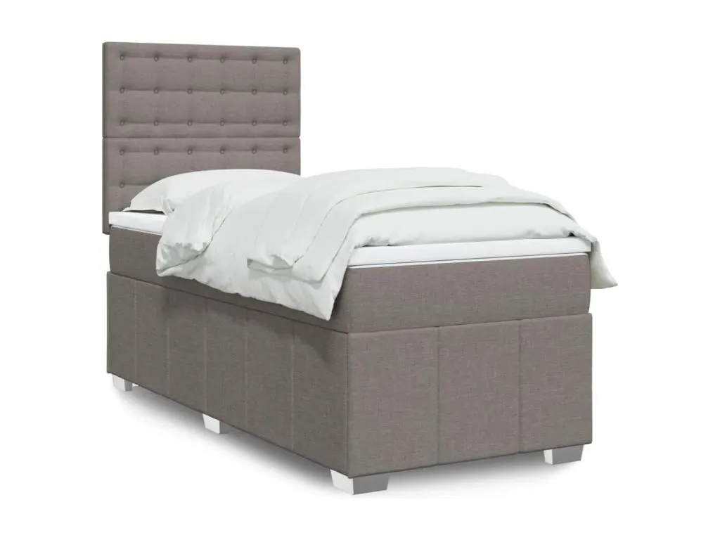 Cama box spring con colchón tela gris taupe 90x200 cm qrd3522598