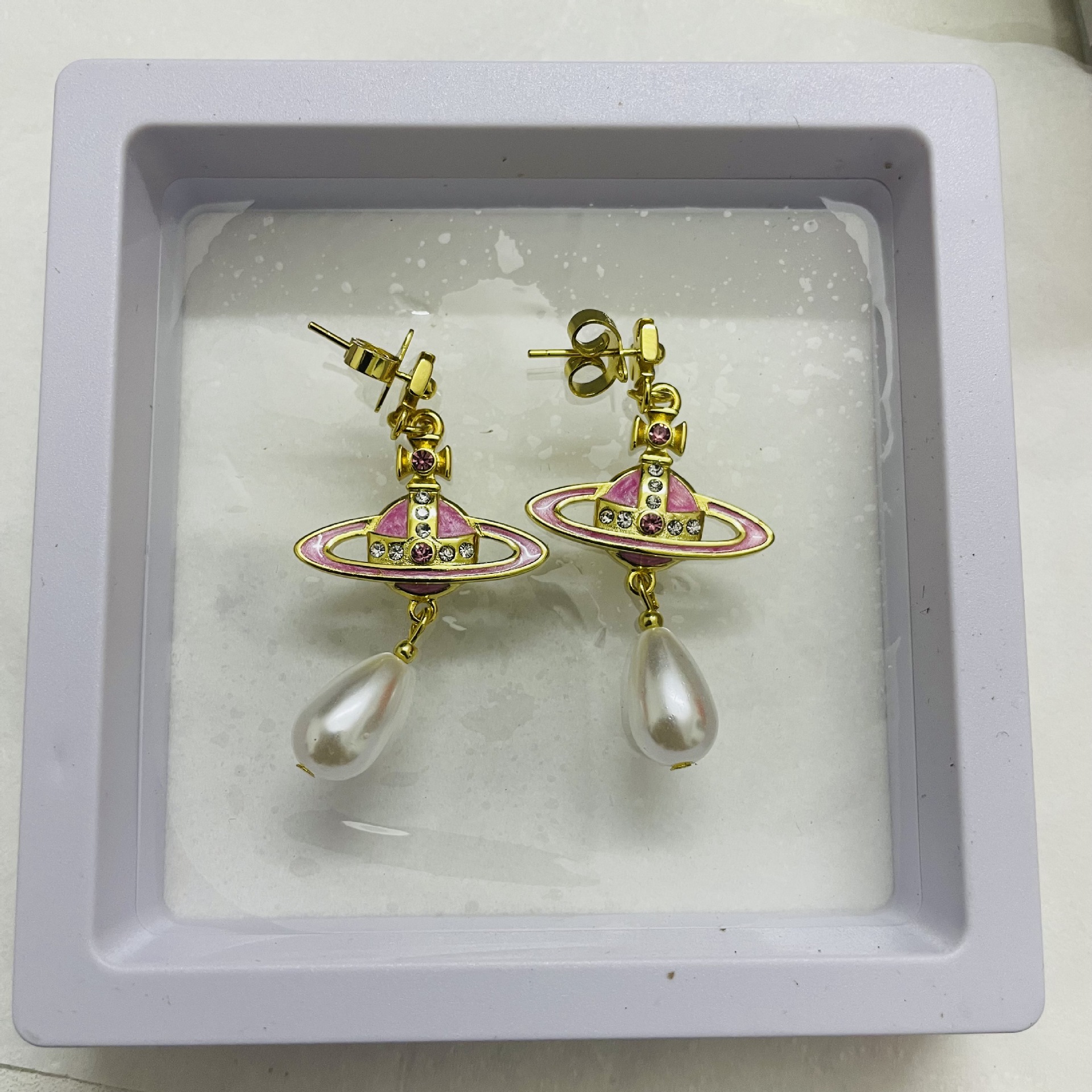 Vivienne Westwood Vintage Pink and Purple Saturn Earrings - Original Replica Club