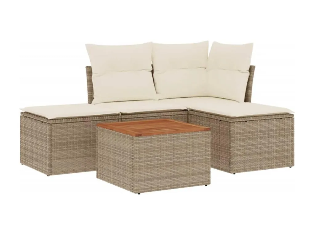 Juego de sofás jardín con cojines 5 pzas ratán sintético beige hbdx92756