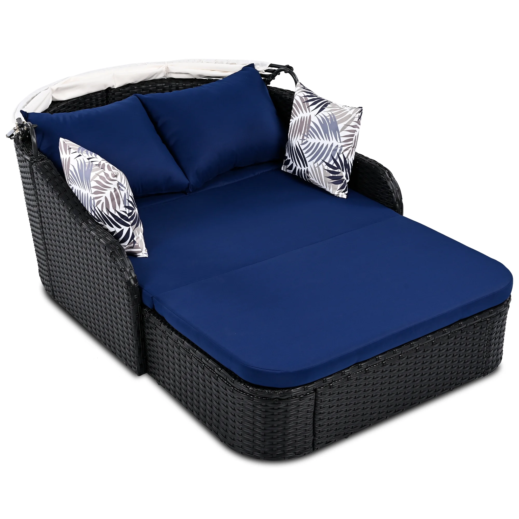 Harper & Bright Designs Rattan Outdoor Double Lounge Chaise 2-Person PE Wicker Outdoor Patio Sunbed with Canopy Cover for Backyard Garden Balcony, Beige+Black - Image 79