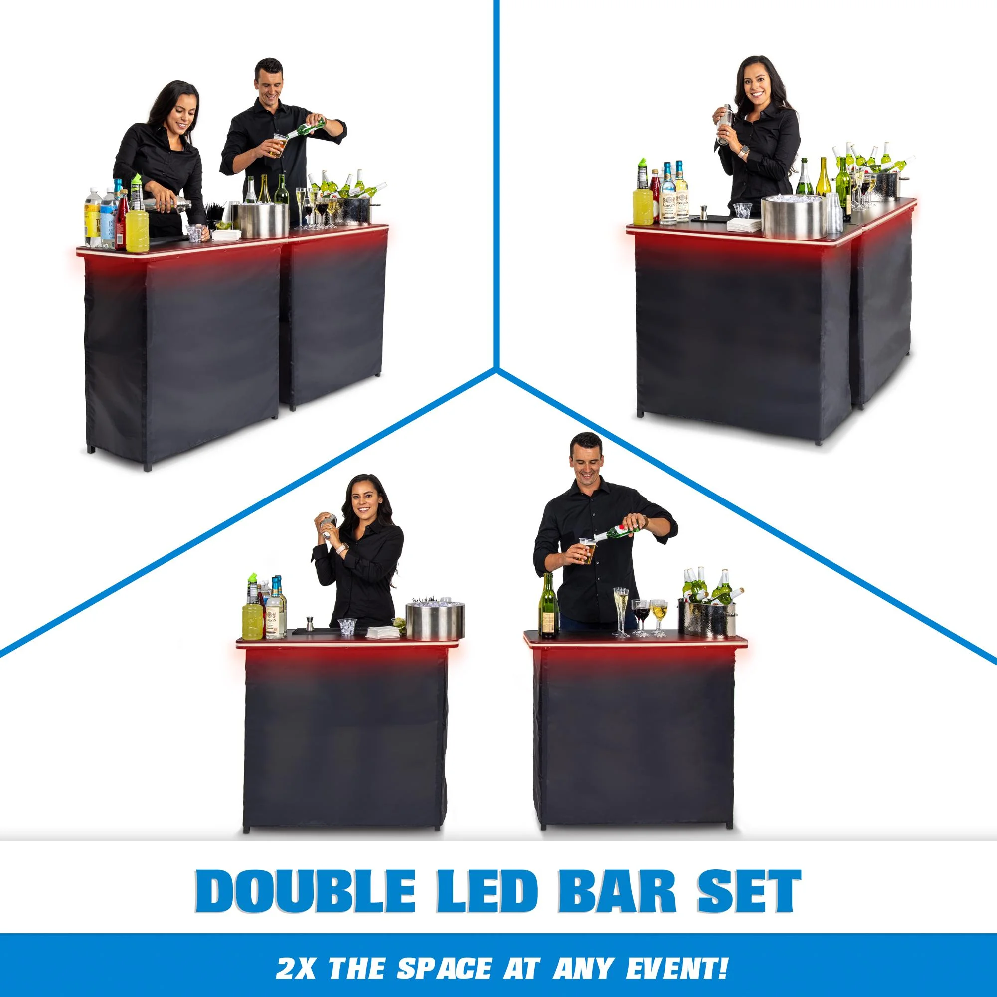 GoBar Portable Double Bar Table Set with Multi-Color LED Lights - Mobile Bartender Station for Events - Includes Carrying Case - Image 2