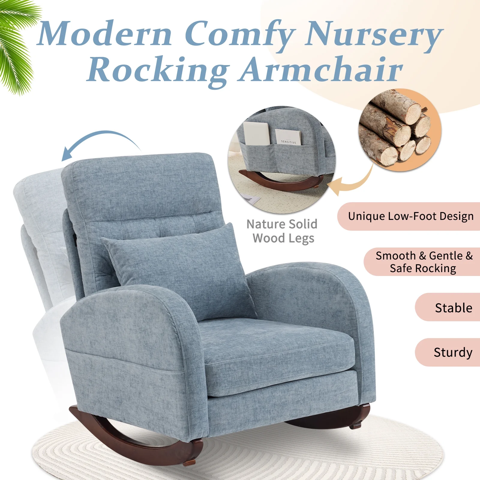 Ktaxon Rocking Accent Chair Glider Reading Chair Comfy Teddy Velvet Upholstered Single Sofa Rocker for Living Room, Nursery, Bedroom Beige - Image 53