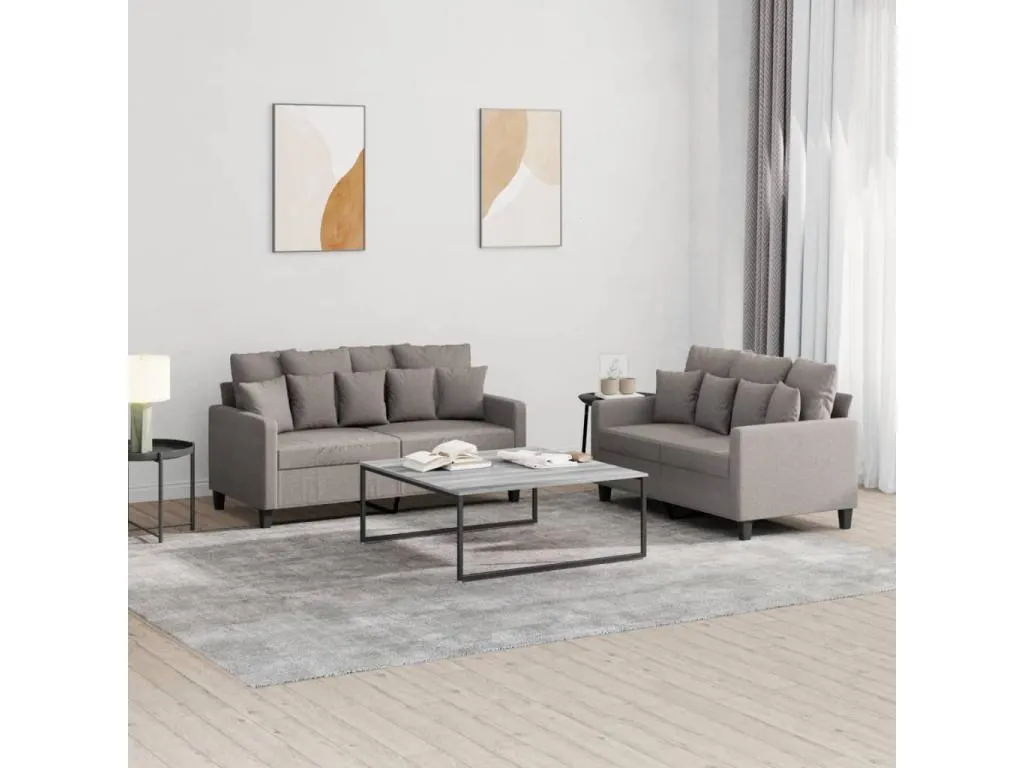Juego de sofás con cojines 2 piezas tela gris taupe hzdo45489