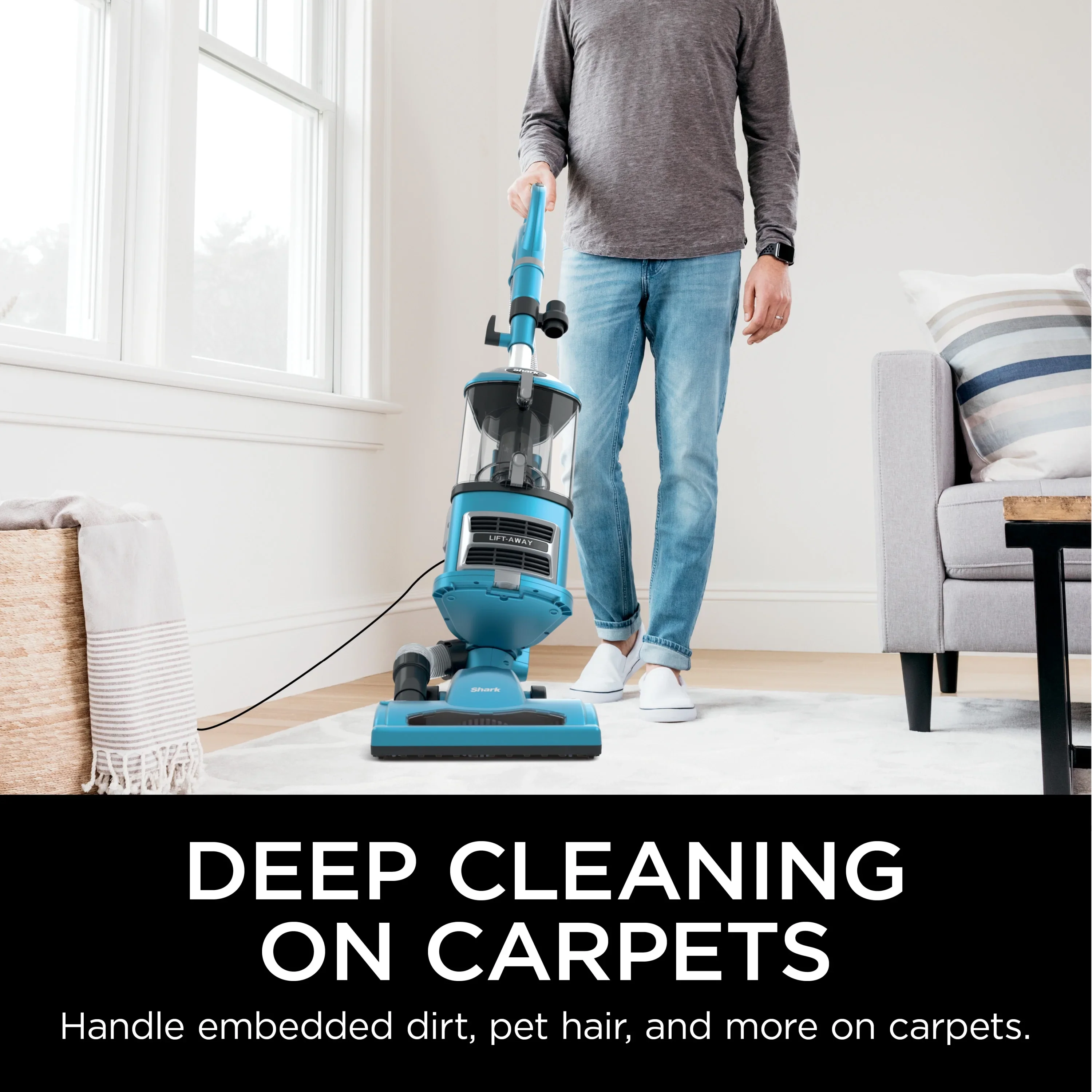 Shark Upright Vacuum, Navigator Lift-Away with Powerful Suction, Bagless, Hard Floor and Carpet, Large Dust Cup, Hepa Filter, Swivel Steering, Upholstery & Crevice Tool, NV380, Blue