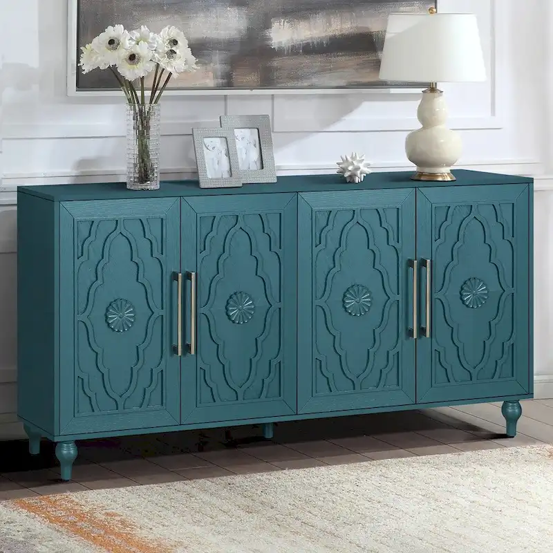 Large Floral Carved Storage Cabinet - Sideboard Buffet