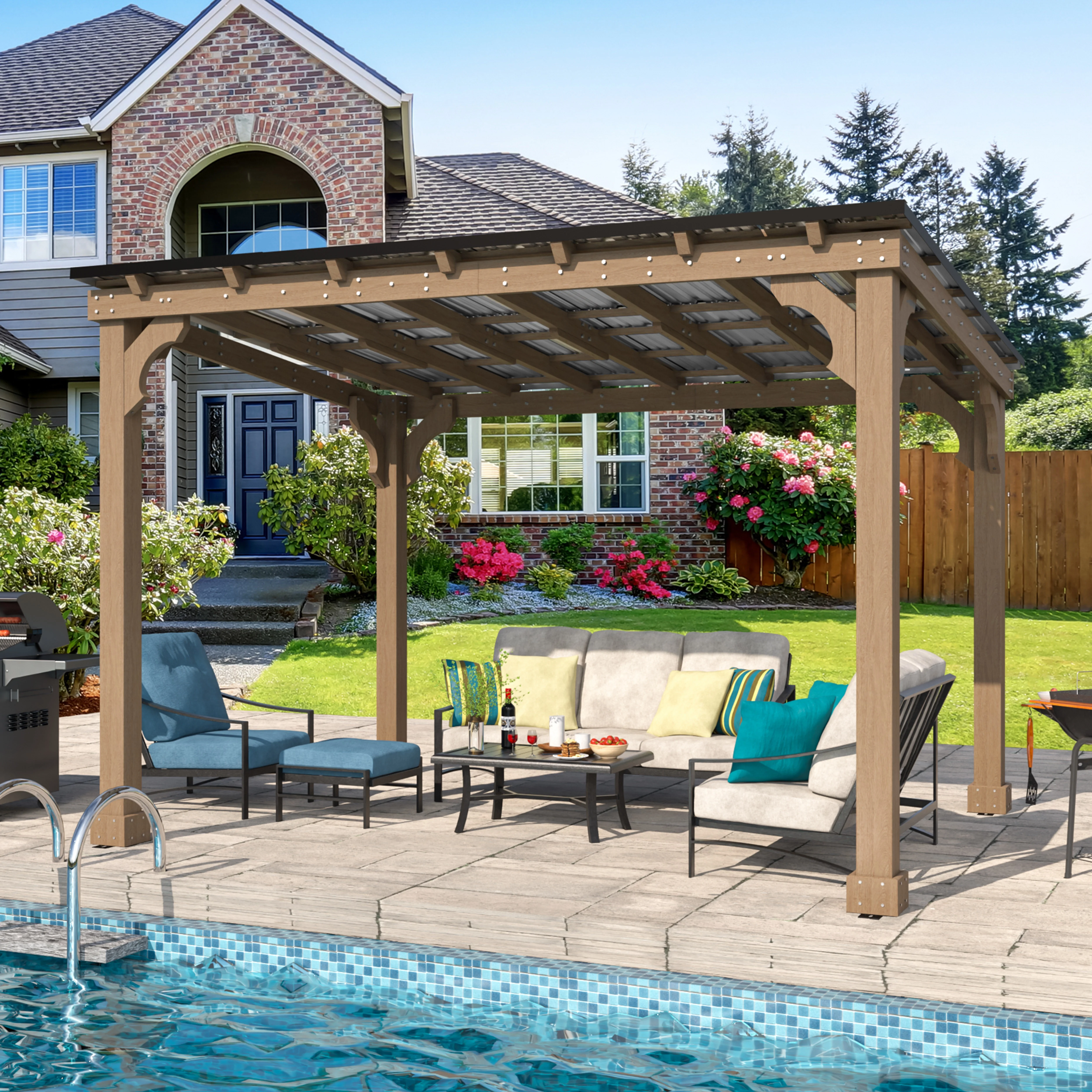 VEIKOUS 8' x 5' Outdoor Hardtop Gazebo, BBQ Grill Gazebo w/ Workstation Shelves for Lawn, Garden, Deck - Image 27