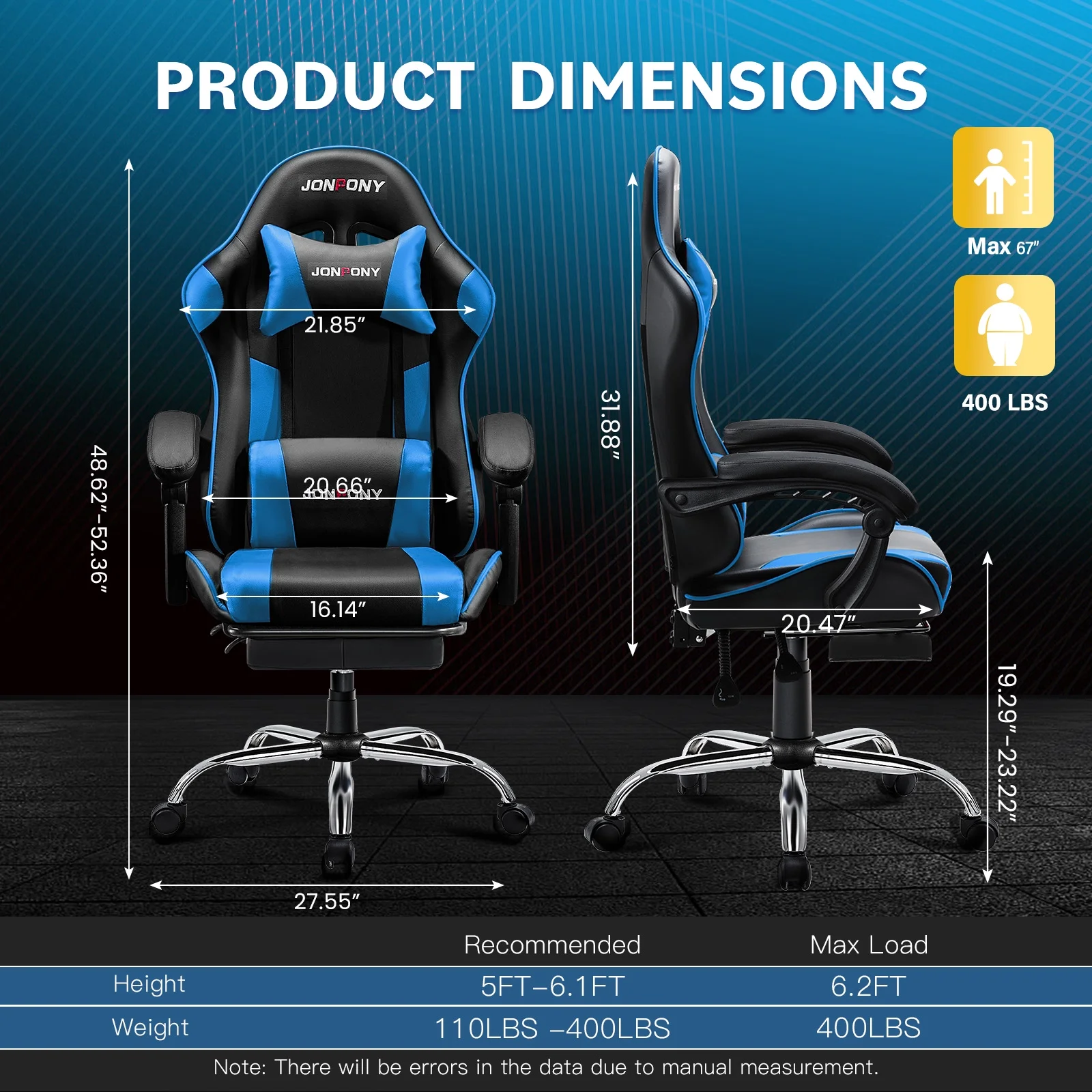 JONPONY Big and Tall 500LBS Gaming Chair, Ergonomic Design, Gamer Chair PU Leather with Footrest and Lumbar Support, High Back Office Chair Support 8 Hours Long Sitting,Red Computer Chair,Red - Image 19