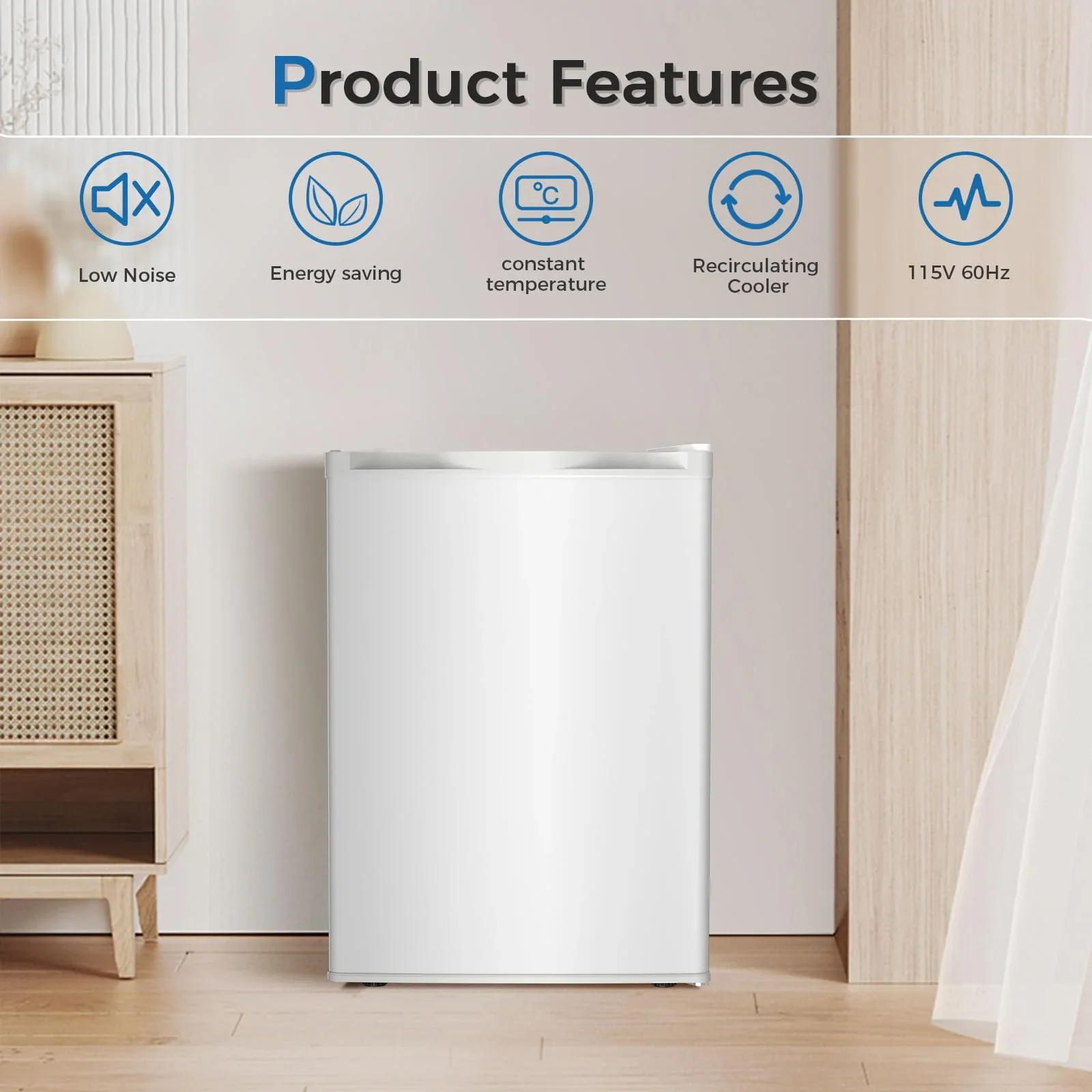 FREE VILLAGE 3.2 Cu.Ft. Mini Fridge with Freezer, Small Refrigerators with Adjustable Thermostat, Low Noise, Energy Saving, Compact Refrigerators for College Dorm, Office, Bedroom, Apartment, White