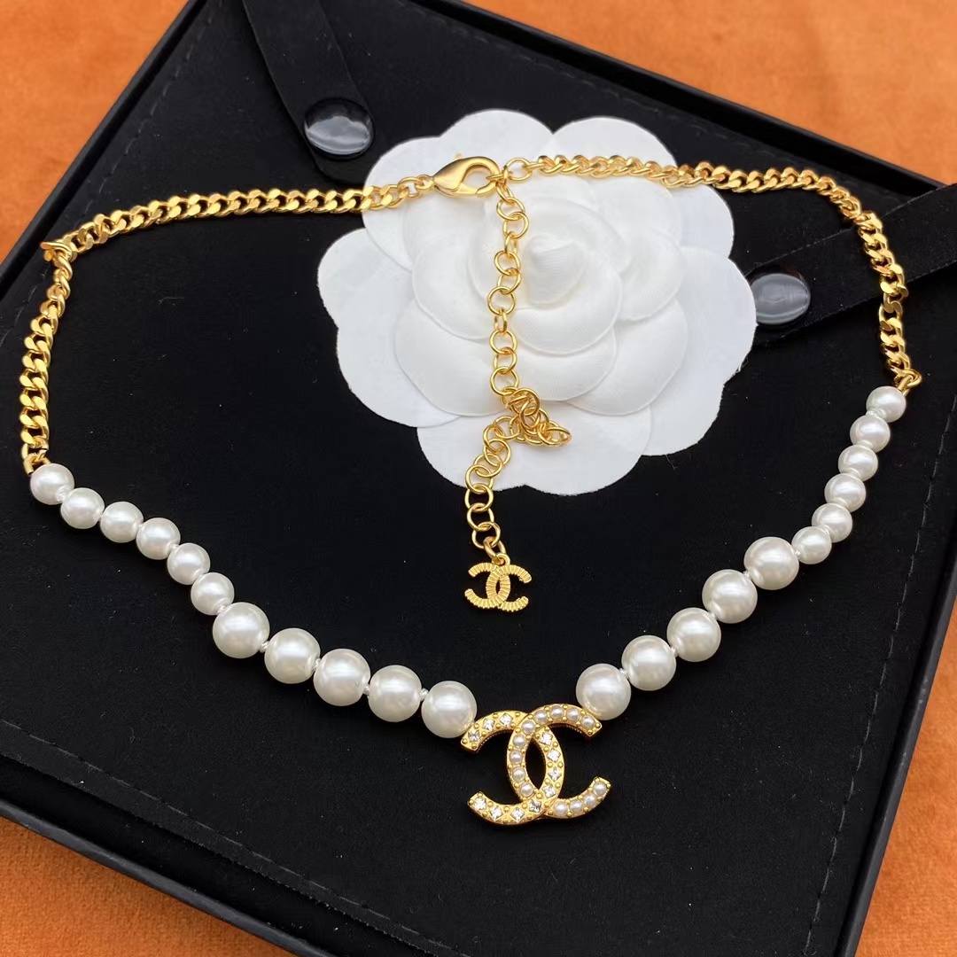 Chanel Half Pearl Half Chain Double C Pendant Necklace - Original Replica Club