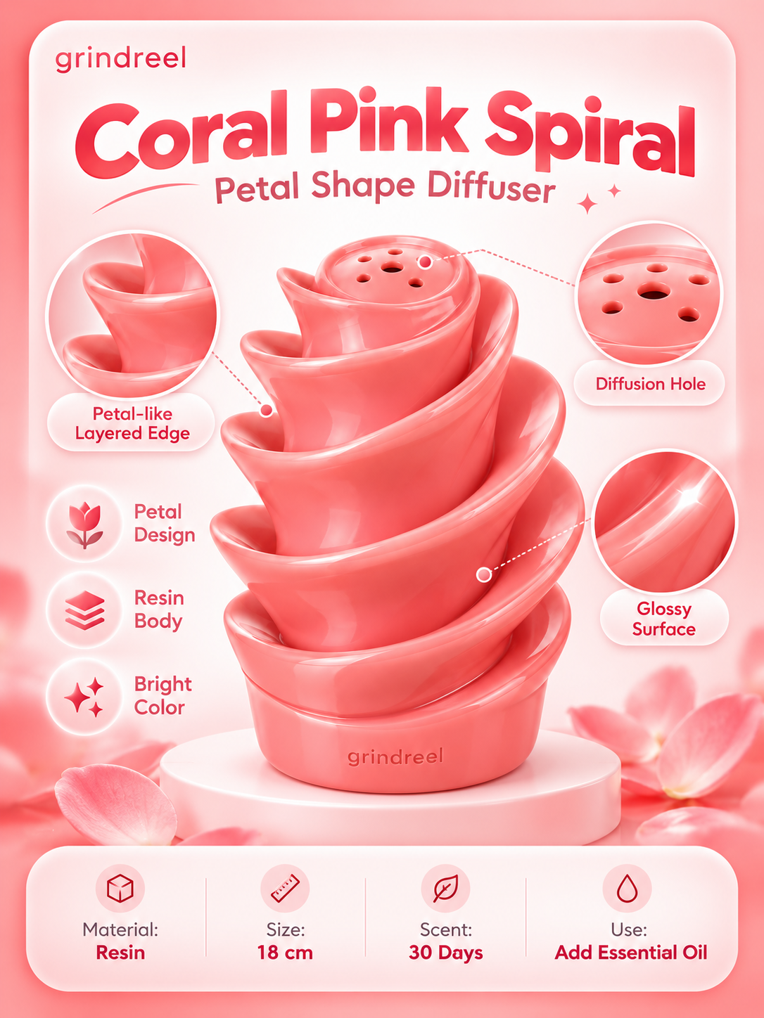 grindreel Coral Pink Spiral Diffuser