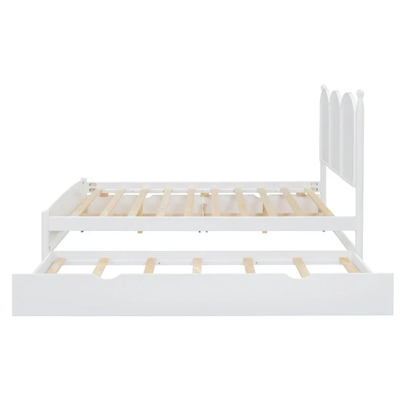Queen Size Platform Bed with Vintage Headboard - Multifunctional Storage Frame Featuring Twin XL Trundle & 2 Drawers