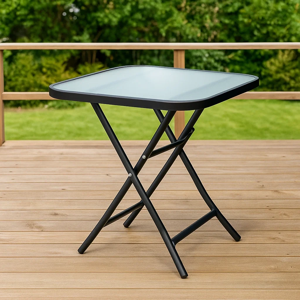 Mesa bistró de exterior,plegable,negro,acero,jardín,45x45x47 cm