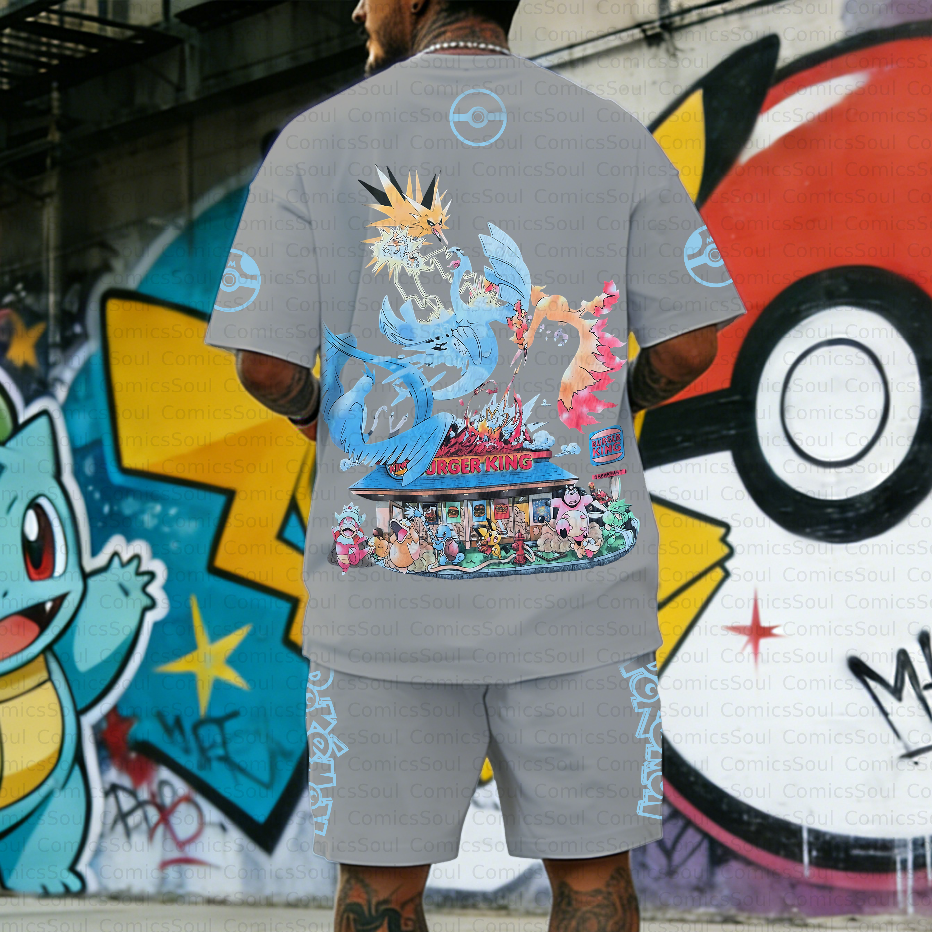 Unisex Anime Inspired Vintage T-shirt& Shorts 2 Pieces Set