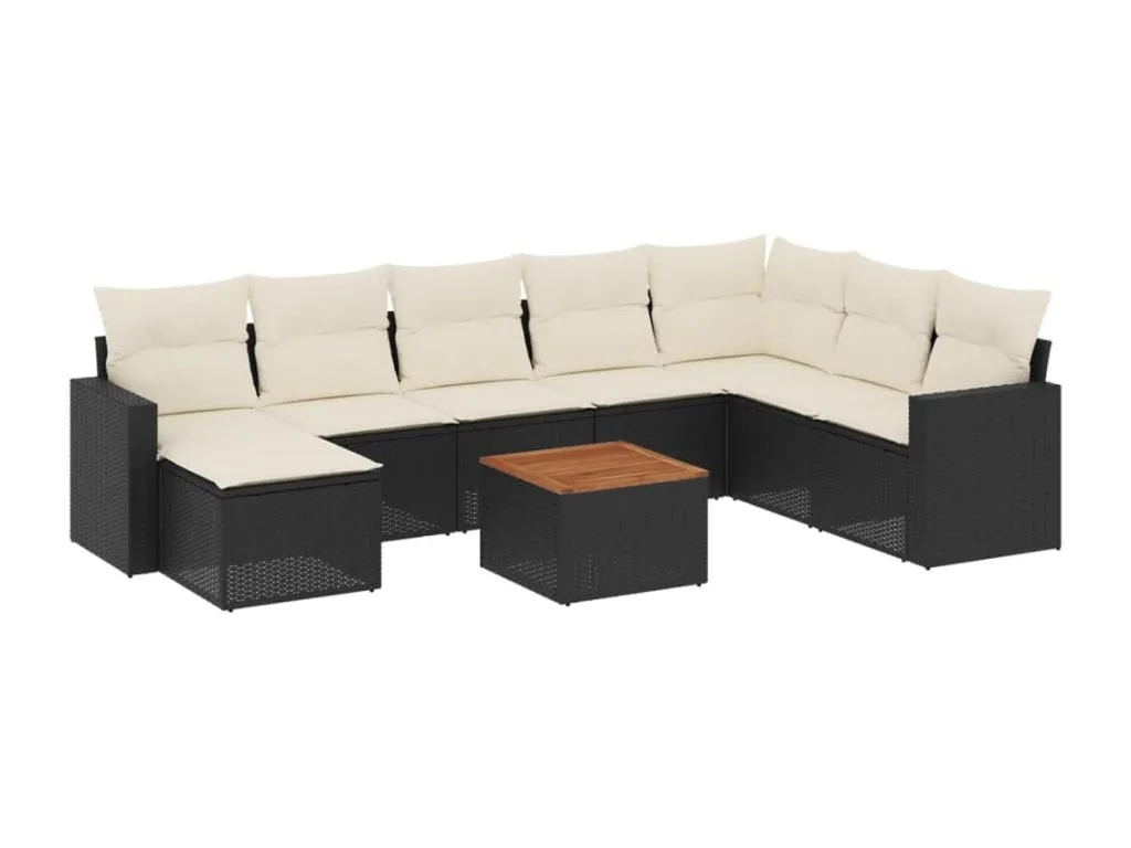 Set de sofás de jardín 8 piezas y cojines ratán sintético negro phnp74085