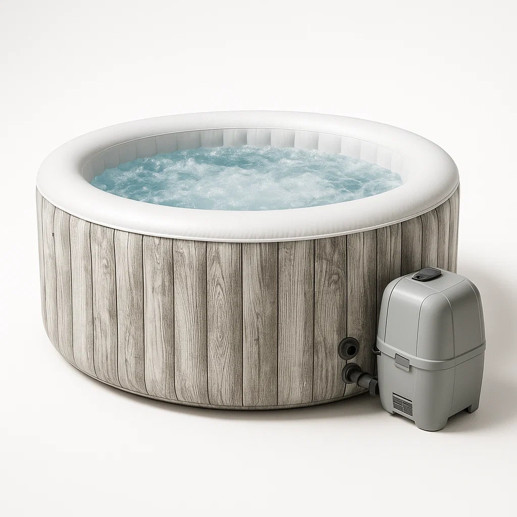 Spas hinchables 196x196x71 cm, 4 plazas, color gris/blanco, forma redonda gCVkEoi368PC