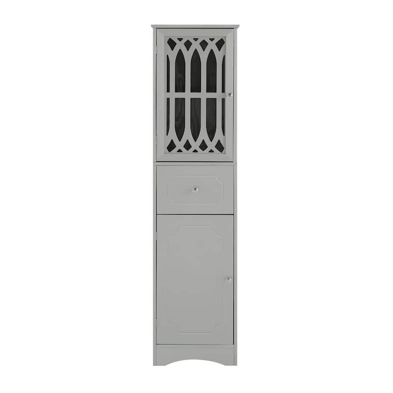 Armario de Almacenaje Gris de Madera Estilo Slim, con Cajón, Puerta Acrílica y Estante Ajustable para Baño o Sala de Estar pe1280071